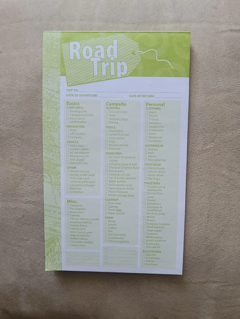 ROAD TRIP Checklist Pad
